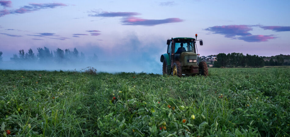 Badajoz,,spain, ,july,7th,,2017:,tractor,dusts,with,sulfur